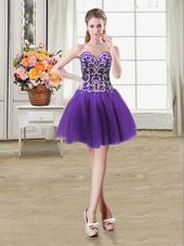 Beading and Sequins Winning Pageant Gowns Purple Lace Up Sleeveless Mini Length