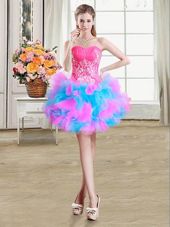 Adorable Multi-color Ball Gowns Beading and Ruffles Custom Made Pageant Dress Zipper Organza and Tulle Sleeveless Mini Length