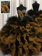 Custom Design Multi-color Ball Gowns Sweetheart Sleeveless Organza and Tulle Floor Length Lace Up Beading and Ruffles Ball Gown Prom Dress