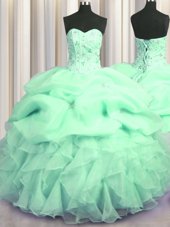 Artistic Visible Boning Two Tone Multi-color Organza Lace Up 15th Birthday Dress Sleeveless Floor Length Beading and Ruffles