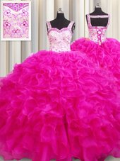 Custom Fit Sleeveless Beading and Ruffles Lace Up Sweet 16 Dress