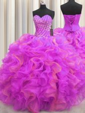 Stunning Three Piece Visible Boning Multi-color Ball Gowns Tulle Sweetheart Sleeveless Beading Floor Length Lace Up Sweet 16 Quinceanera Dress