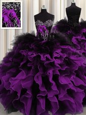 Multi-color Lace Up Sweetheart Beading and Ruffles Ball Gown Prom Dress Organza and Tulle Sleeveless