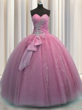 High Class Multi-color Ball Gowns Sweetheart Sleeveless Organza and Tulle Floor Length Lace Up Beading and Ruffles 15th Birthday Dress