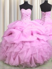 Organza Lace Up Straps Sleeveless Floor Length Quinceanera Dresses Beading and Ruffles