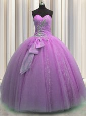 Two Tone Visible Boning Organza Sleeveless Floor Length Quinceanera Gown and Beading and Ruffles
