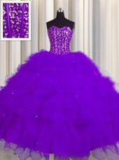 Fantastic Visible Boning Two Tone Ball Gowns Sweet 16 Quinceanera Dress Multi-color Sweetheart Organza Sleeveless Floor Length Lace Up