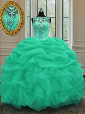 Scoop Apple Green Lace Up Quinceanera Dresses Beading and Pick Ups Sleeveless Floor Length