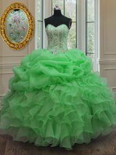 Sleeveless Floor Length Beading and Pick Ups Lace Up 15 Quinceanera Dress with