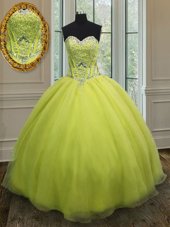Floor Length Yellow Green Quinceanera Gowns Organza Sleeveless Beading and Belt