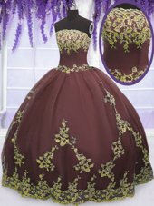 Best Selling Strapless Sleeveless Tulle 15 Quinceanera Dress Lace and Appliques Zipper