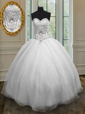 Pretty Beading Quinceanera Gown White Lace Up Sleeveless Floor Length