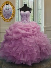 Inexpensive Pick Ups Sweetheart Sleeveless Lace Up 15th Birthday Dress Baby Pink Organza