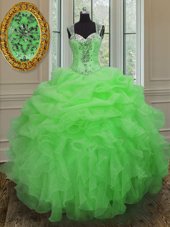 Straps Zipper Beading and Ruffles Quinceanera Gown Sleeveless
