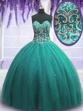 Vintage Floor Length Ball Gowns Sleeveless Turquoise Quince Ball Gowns Lace Up