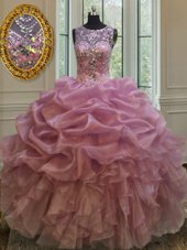 Customized Lavender Sweet 16 Dress Military Ball and Sweet 16 and Quinceanera and For with Beading and Ruffles and Pick Ups Straps Sleeveless Zipper