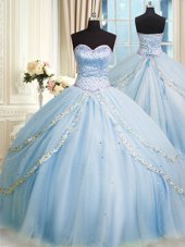 Lovely Organza Sleeveless With Train Ball Gown Prom Dress Court Train and Beading and Appliques