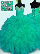 Flare Sleeveless Lace Up Floor Length Beading and Ruffles Ball Gown Prom Dress
