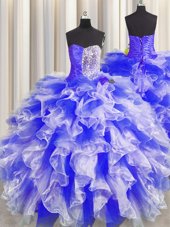 Sleeveless Lace Up Floor Length Beading and Ruffles and Ruching Sweet 16 Quinceanera Dress