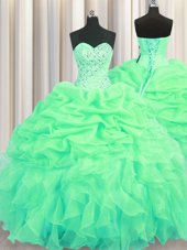 Nice Pick Ups Floor Length Green 15th Birthday Dress Sweetheart Sleeveless Lace Up