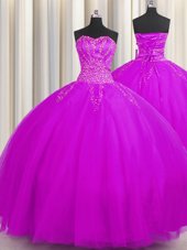 Best Really Puffy Purple Ball Gowns Sweetheart Sleeveless Tulle Floor Length Lace Up Beading 15th Birthday Dress