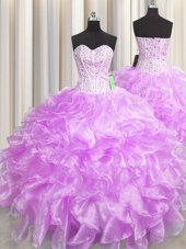 Fabulous Visible Boning Zipper Up Sleeveless Beading and Ruffles Zipper Ball Gown Prom Dress