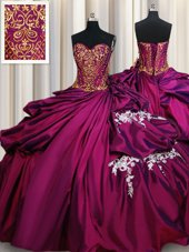 Fuchsia Sleeveless Floor Length Beading and Appliques and Pick Ups Lace Up Quinceanera Gowns