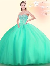 Simple Ball Gowns Ball Gown Prom Dress Apple Green Sweetheart Tulle Sleeveless Floor Length Lace Up