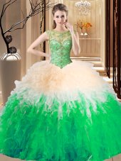 Fabulous Tulle Scoop Sleeveless Lace Up Beading 15 Quinceanera Dress in Multi-color