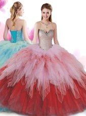 Attractive Tulle Sweetheart Sleeveless Lace Up Beading and Ruffles Sweet 16 Dress in Multi-color