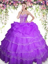 Dynamic Sweetheart Sleeveless Organza Sweet 16 Dress Beading and Ruffled Layers and Pick Ups Lace Up