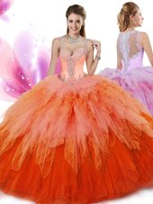 Super Multi-color Sleeveless Floor Length Beading and Ruffles Zipper Sweet 16 Dresses