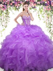 New Arrival Lavender Sleeveless Floor Length Beading and Ruffles Lace Up 15 Quinceanera Dress