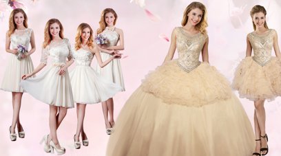 Cute Champagne Ball Gowns Scoop Sleeveless Organza and Tulle Floor Length Lace Up Beading and Ruffles Ball Gown Prom Dress
