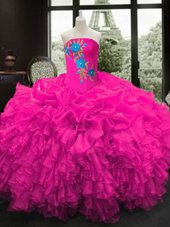 Ball Gowns Ball Gown Prom Dress Fuchsia Strapless Organza Sleeveless Floor Length Lace Up