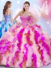 Lace Up Sweet 16 Quinceanera Dress Multi-color and In for Military Ball and Sweet 16 and Quinceanera with Beading and Ruffles