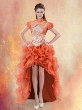 Straps Straps High Low Lace Up Pageant Dress for Girls Orange Red and In for Prom and Party with Beading and Ruffles