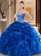 Smart Brush Train Ball Gowns Sweet 16 Dresses Royal Blue Sweetheart Taffeta and Tulle Sleeveless Lace Up