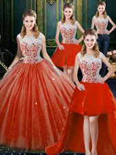 Four Piece Sleeveless Beading and Lace Zipper Quinceanera Gowns