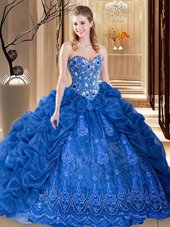 Inexpensive Pick Ups Court Train Ball Gowns 15 Quinceanera Dress Royal Blue Sweetheart Organza Sleeveless Lace Up