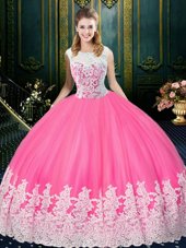 Best Selling Floor Length Rose Pink Quinceanera Dresses Scoop Sleeveless Zipper