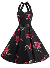 Black Prom Gown Prom and Party and For with Sashes|ribbons and Pattern Halter Top Sleeveless Zipper