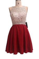 Wonderful Scoop Wine Red Sleeveless Sequins Knee Length Womens Evening Dresses