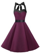 Trendy Halter Top Chiffon Sleeveless Knee Length Prom Evening Gown and Sashes|ribbons