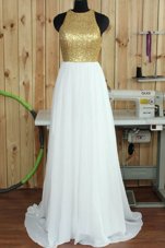 Affordable Scoop White Sleeveless Sweep Train Sequins Homecoming Dress