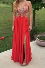 Superior Red Sleeveless Chiffon Backless Prom Dresses for Prom