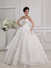 Lace Wedding Dress White Lace Up Sleeveless Floor Length