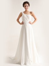 Noble One Shoulder Sleeveless Lace Zipper Wedding Gowns