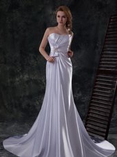 Mermaid Sweetheart Sleeveless Brush Train Lace Up Wedding Gown White Lace