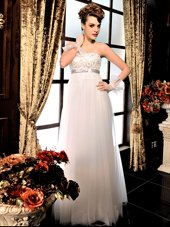 Deluxe Empire Bridal Gown White Strapless Tulle Sleeveless Floor Length Lace Up